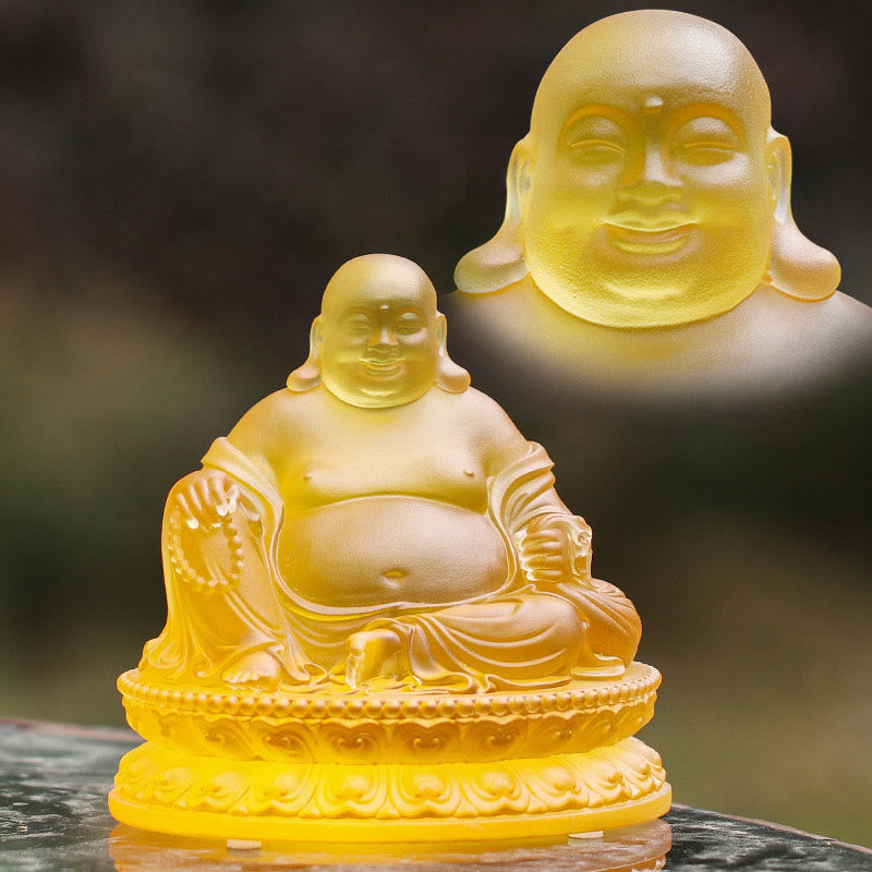 Buddha Stones hechas a mano, estatuilla de Buda sonriente, pieza de arte de cristal Liuli, estatua de riqueza, decoración del hogar - Mediano 13,2 x 10,5 x 13 cm - image 6