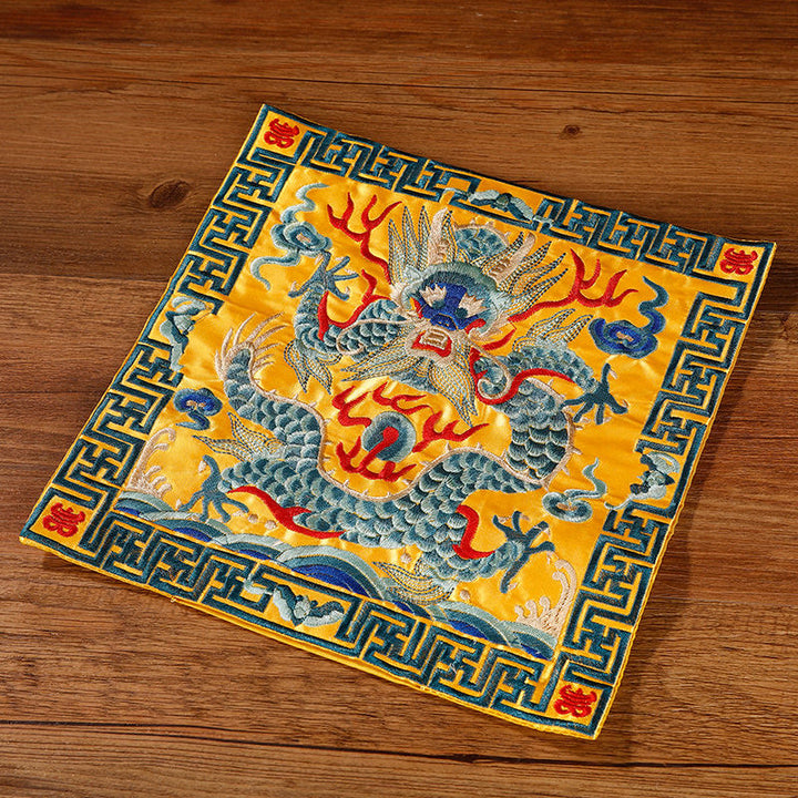 Tapete para tazas bordado con Buddha Stones, grulla, dragón Fénix, Kirin, posavasos para tazas de té, tapete para té cuadrado Kung Fu