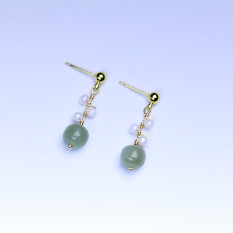 Pendientes colgantes con forma de gota de la suerte, chapados en oro de 14 quilates, con patrón de flores de jade hetiano