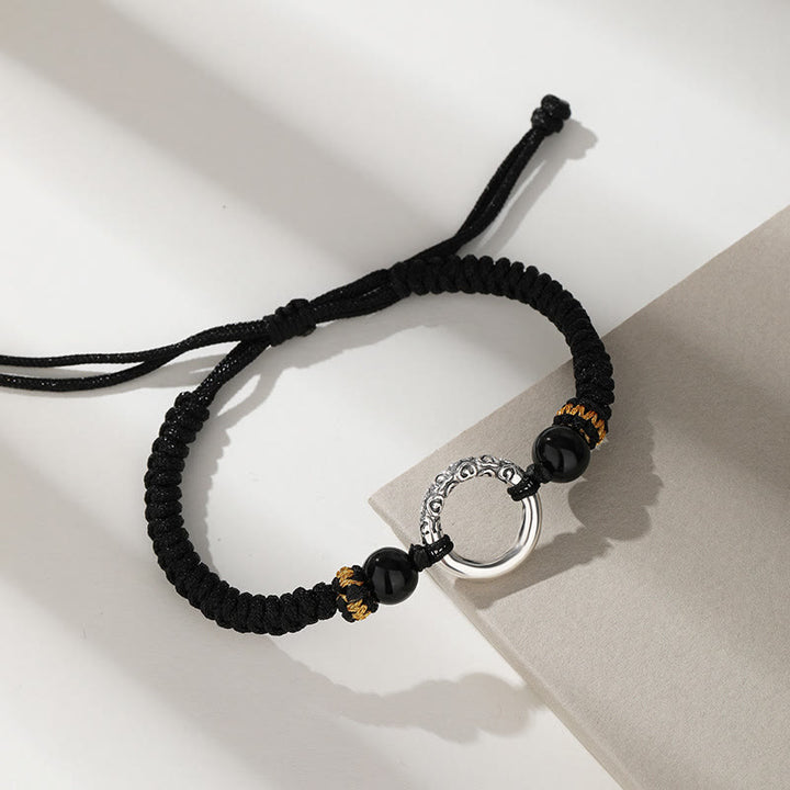 Pulsera trenzada de plata de ley 925 con Buddha Stones , hebilla de la paz, nubes propicias, fortuna - Plata de ley 925 (circunferencia de muñeca 14-19 cm) - image 0