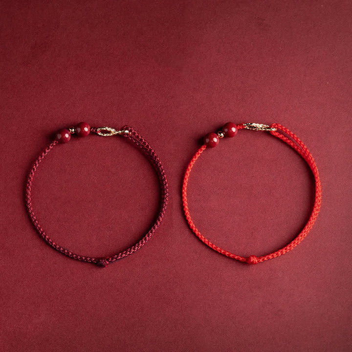 Pulsera tobillera con símbolo del infinito de oro de 14 quilates con hilo rojo y bendición de cinabrio con Buddha Stones
