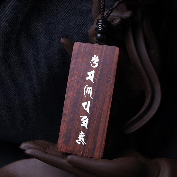 Buddha Stones de plata de ley 999, colgante de collar de protección con incrustaciones de madera de ébano de sándalo rojo y hoja pequeña Om Mani Padme Hum - image 4
