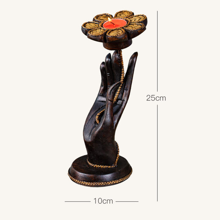 Candelabro de madera con diseño de mano de Buddha Stones , decoración para el hogar