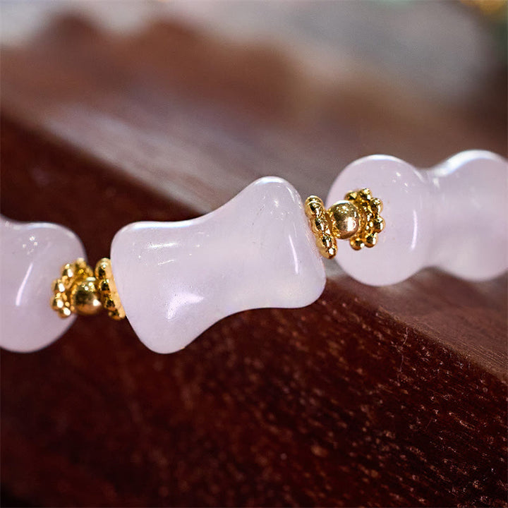 Buddha Stones Natural blanco dorado seda Jade bambú patrón riqueza suerte bolsa Fu personaje pulsera