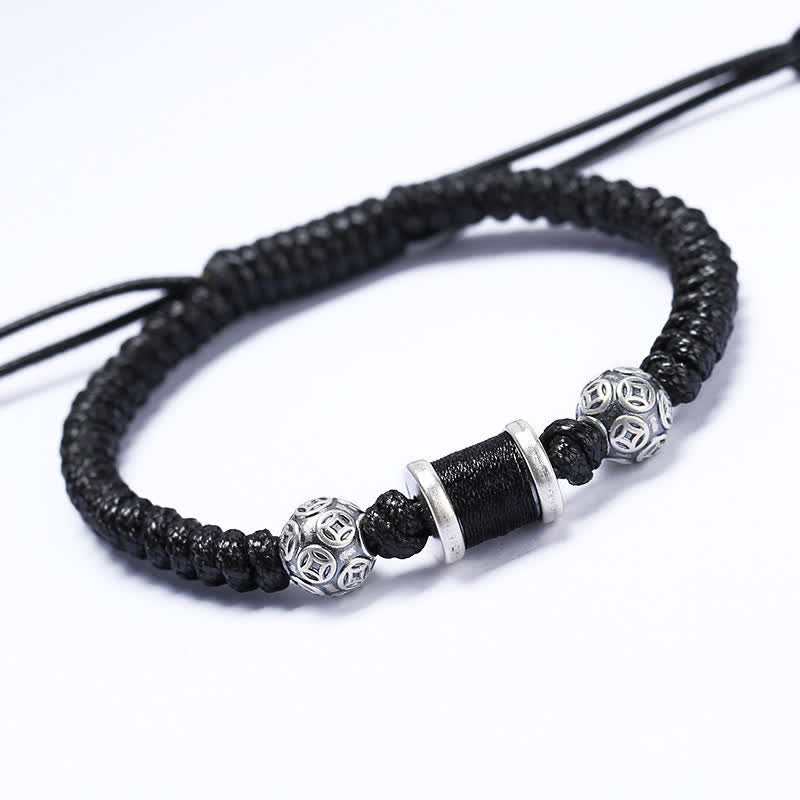 Pulsera de hilo trenzado con cuentas de moneda de cobre y plata de ley 999 con Buddha Stones