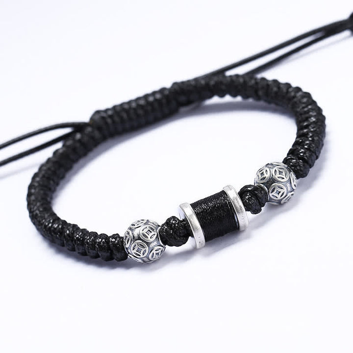 Pulsera de hilo trenzado con cuentas de moneda de cobre y plata de ley 999 con Buddha Stones