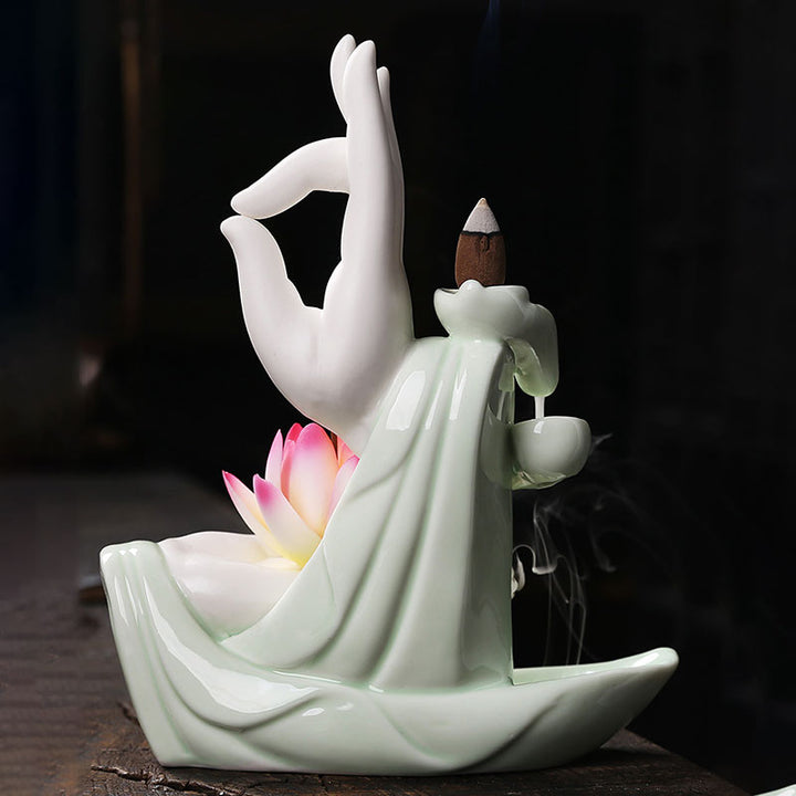 Decoración de quemador de incienso con bendición de loto tibetano