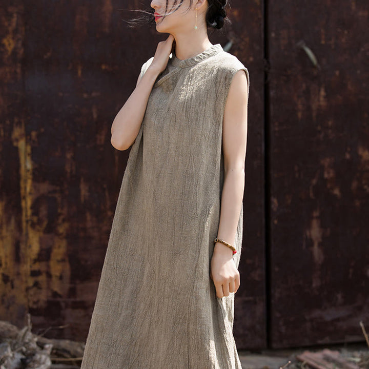 Vestido midi teñido anudado hecho a mano con Buddha Stones Vestido sin mangas de lino