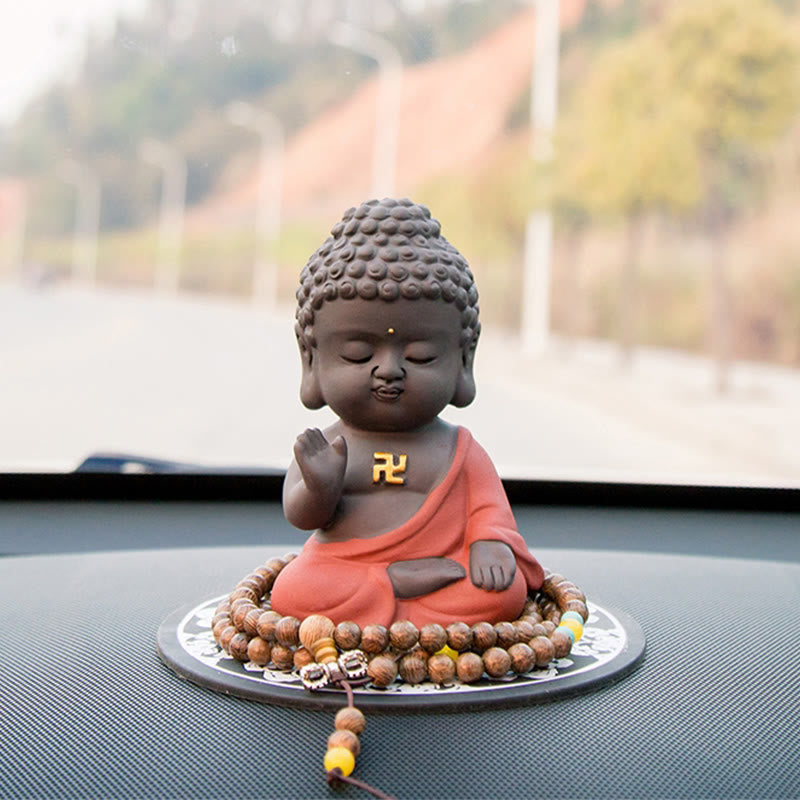 Buddha Stones Pequeño Buda Serenidad Arcilla Púrpura Decoración de Escritorio para el Hogar