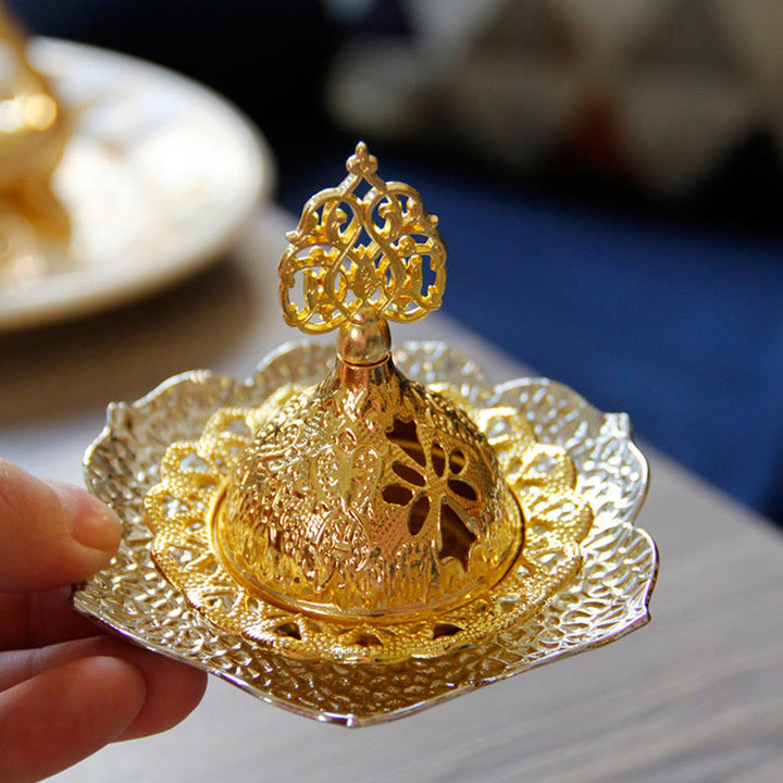 Posavasos con forma de hoja de oro, miniquemador de incienso espiritual de aleación de Metal