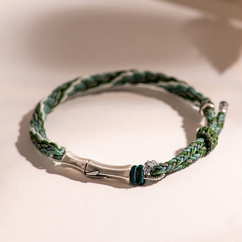 Pulsera de hilo de protección de la suerte con nudo de reencarnación de bambú de plata de ley 925