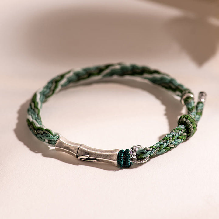Pulsera de hilo de protección de la suerte con nudo de reencarnación de bambú de plata de ley 925