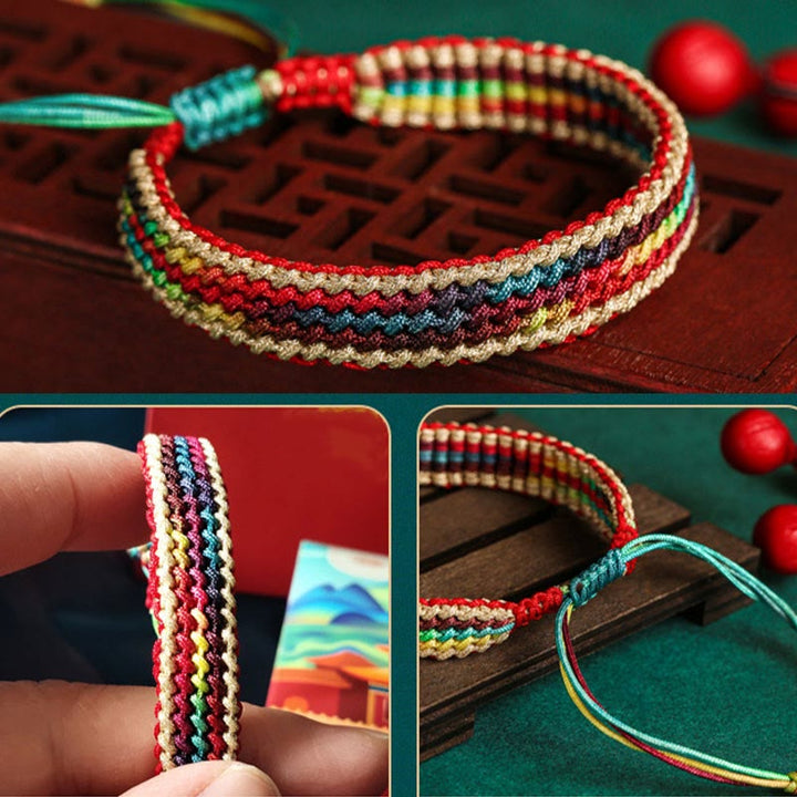Pulsera de hilo trenzado con protección multicolor de arcoíris hecha a mano con Buddha Stones del Tíbet