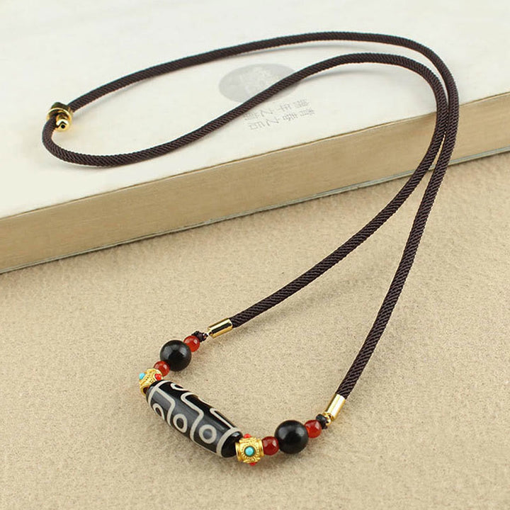 Colgante de collar de cadena con Buddha Stones tibetanas de nueve ojos Dzi, protección de cuentas, bendiciones