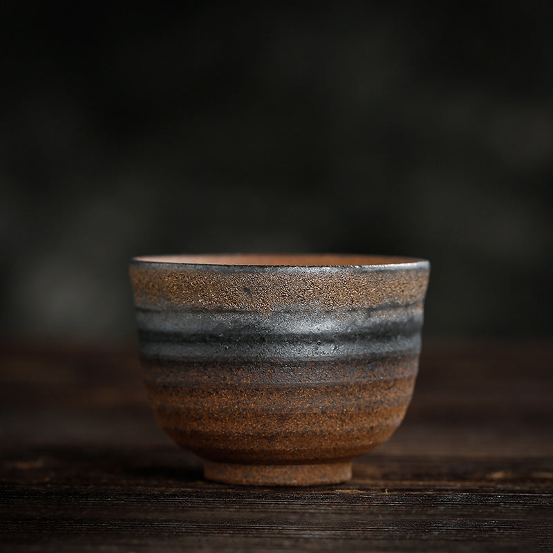 Taza de té de cerámica con textura de rayas marrones simples , Buddha Stones, tazón de taza de té de Kung Fu
