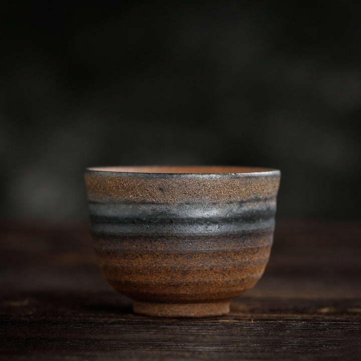 Taza de té de cerámica con textura de rayas marrones simples , Buddha Stones, tazón de taza de té de Kung Fu