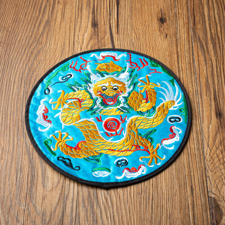Tapete para taza de Bordado de dragón con Buddha Stones, posavasos para taza de té, tapete para té de Kung Fu