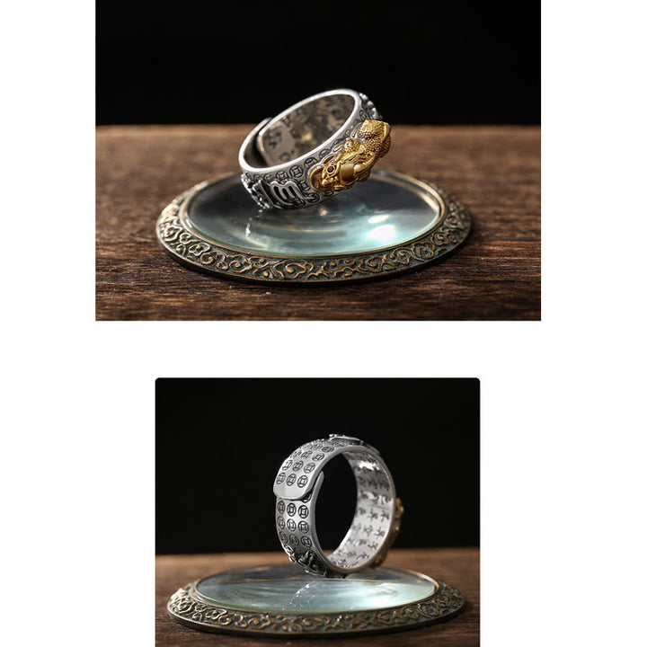 Buddha Stones tibetanas de plata de ley 990 Om Mani Padme Hum PiXiu Dorje Vajra corazón Sutra grabado anillo de riqueza