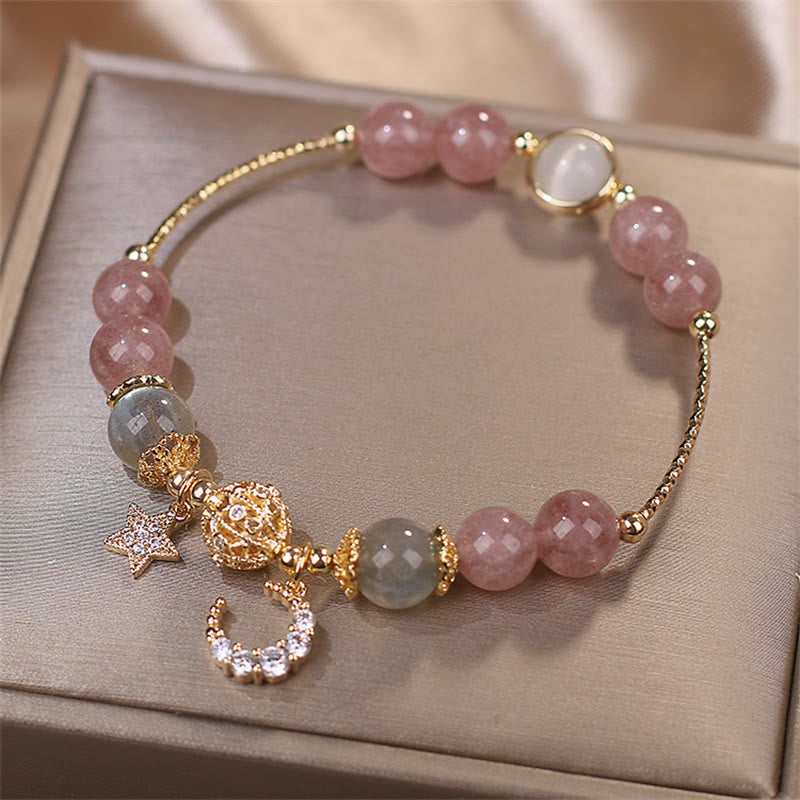 Pulsera de amor con Buddha Stones, cuarzo fresa, piedra lunar, luna, estrella - image 5