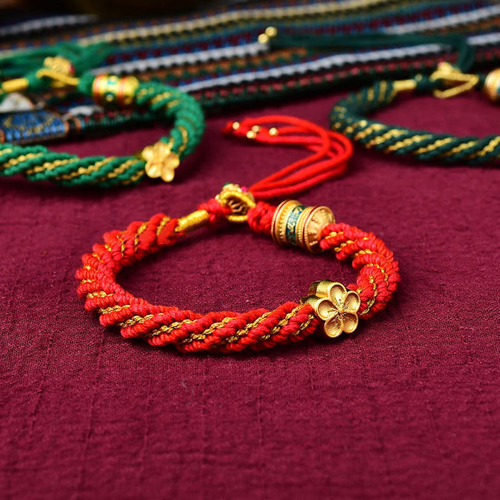 Buddha Stones Tíbet hechas a mano cinco dioses de la riqueza suerte amuleto Thangka rueda de oración flor encanto tejido pulsera de cuerda