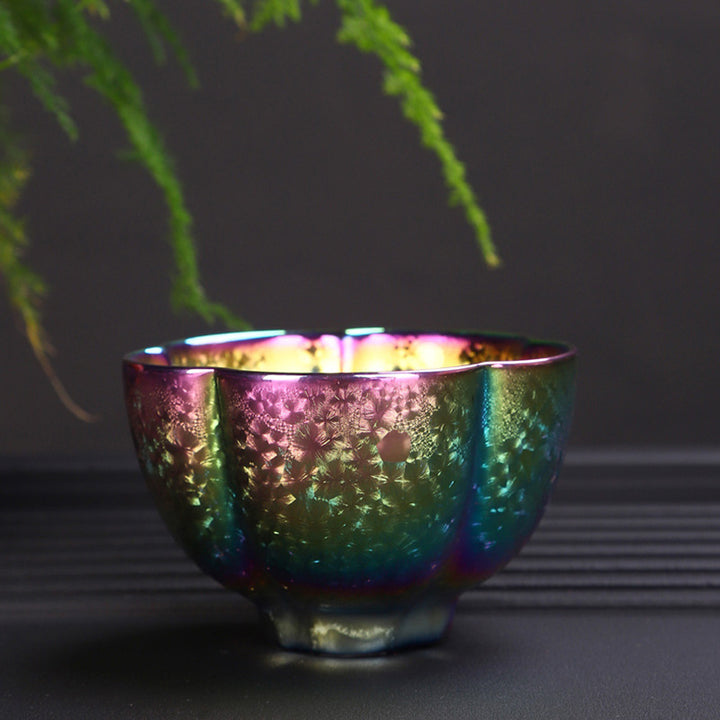 Taza de té de cerámica Jianzhan, cuenco de té de Kung Fu con Buddha Stones, Color arcoíris