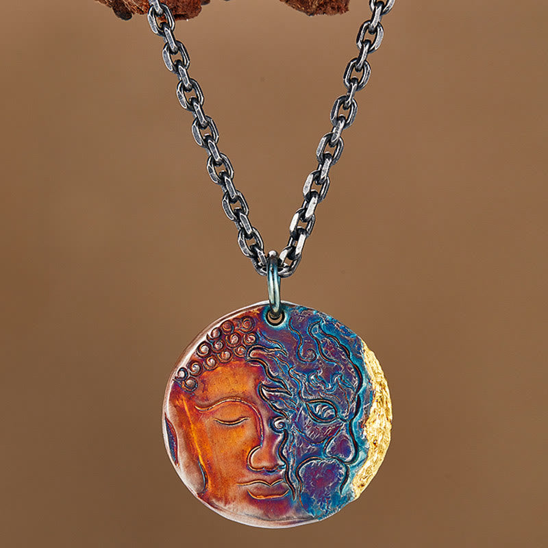 Collar con colgante de plata de ley 999 con Buddha Stones , oro de 24 quilates, mitad demonio, mitad Buda - image 3