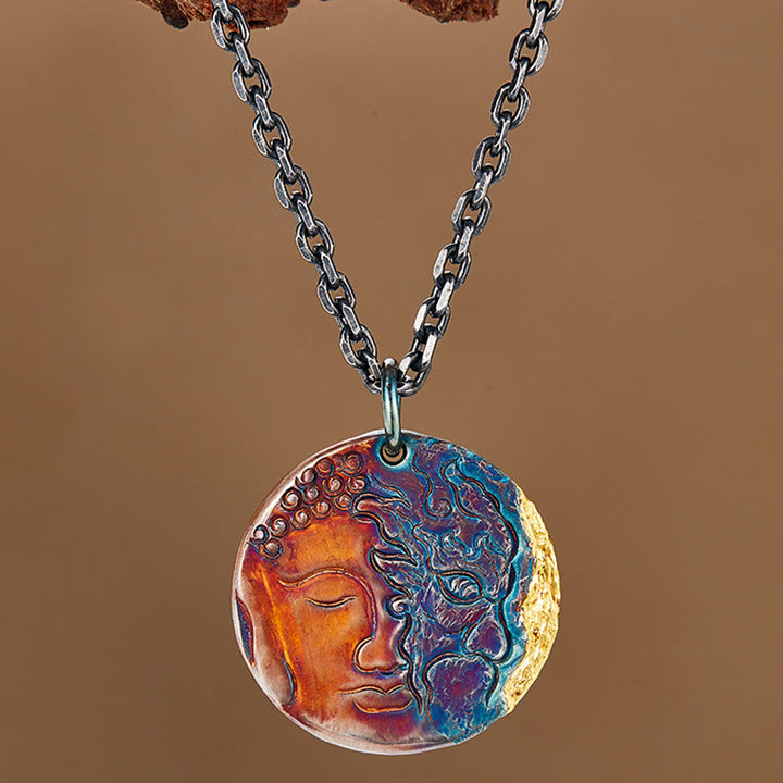 Collar con colgante de plata de ley 999 con Buddha Stones , oro de 24 quilates, mitad demonio, mitad Buda - image 3