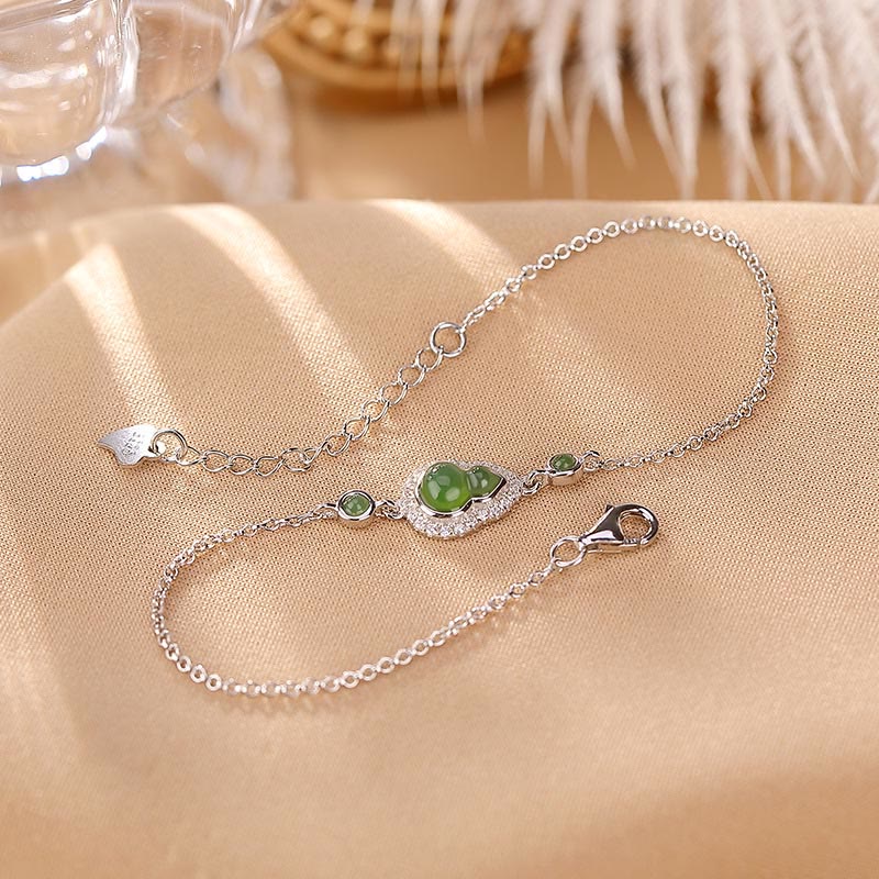 Juego de anillos de pulsera de la suerte con forma de calabaza de jade cian hetiano natural chapado en plata de ley 925 con Buddha Stones