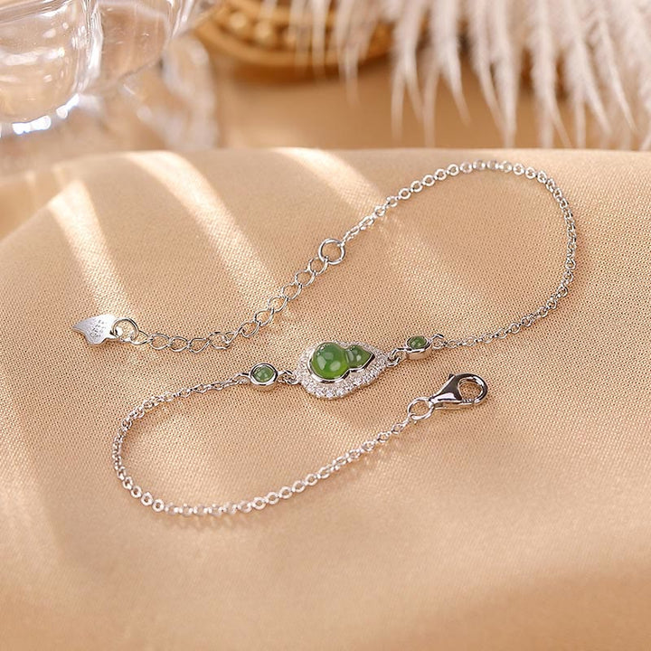 Juego de anillos de pulsera de la suerte con forma de calabaza de jade cian hetiano natural chapado en plata de ley 925 con Buddha Stones