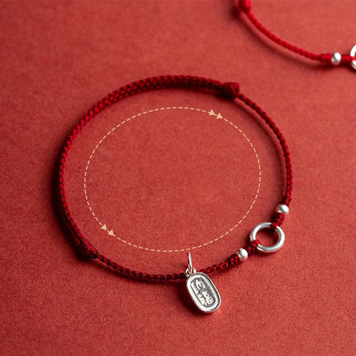 Pulsera de hilo rojo con hebilla de loto, paz, alegría, suerte, fortuna, plata de ley 925 , Buddha Stones