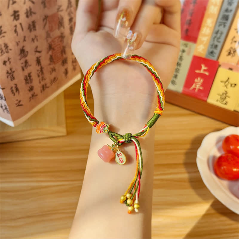 Pulsera de cuerda trenzada con nudo de reencarnación, ágata roja caqui, Buddha Stones