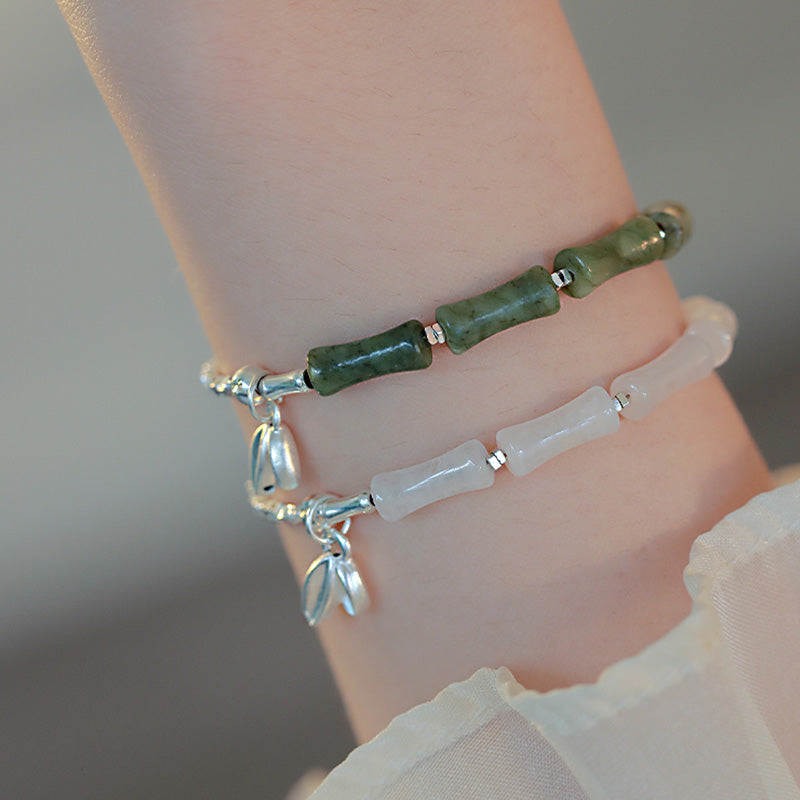 Pulsera de la suerte con diseño de bambú y peridoto de plata de ley 925 con Buddha Stones