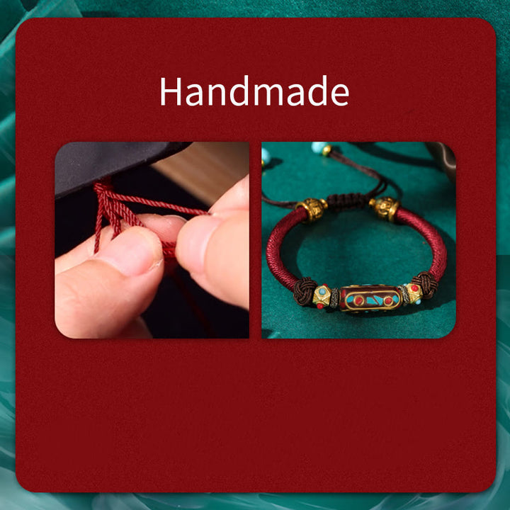 Pulsera trenzada de fuerza Om Mani Padme Hum de turquesa tibetana hecha a mano con Buddha Stones