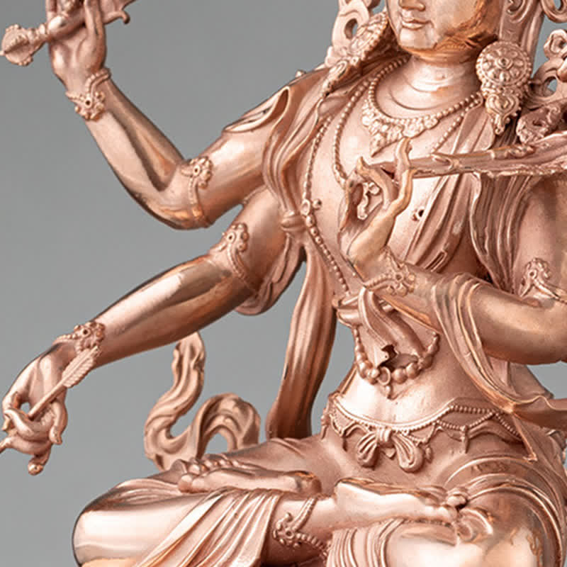 Estatuilla de Bodhisattva Manjusri de cuatro brazos, decoración de estatua de cobre de serenidad