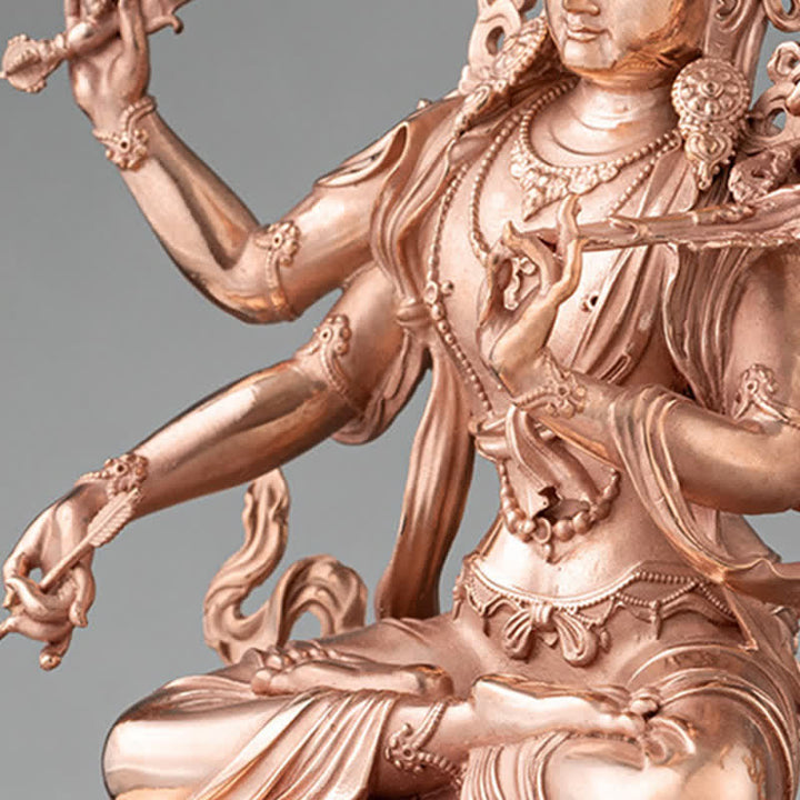Estatuilla de Bodhisattva Manjusri de cuatro brazos, decoración de estatua de cobre de serenidad