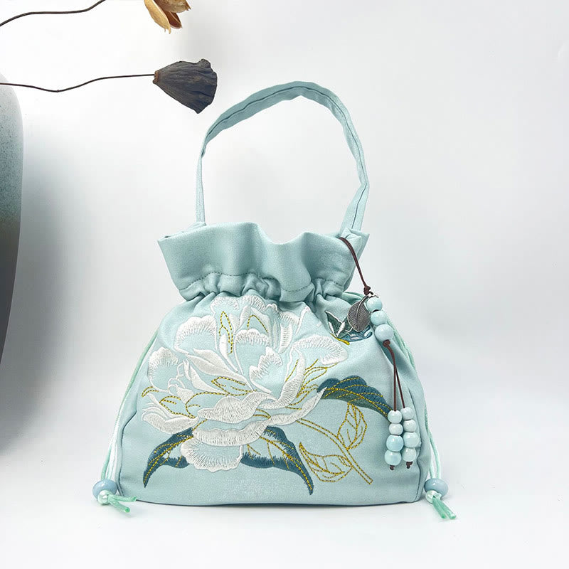 Buddha Stones Flores bordadas Wisteria Lily Algodón Lino Tote Bolso bandolera Bolso de hombro Bolso