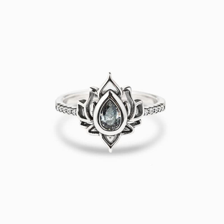 Anillo de protección de bendición de circonita de loto de plata de ley con Buddha Stones