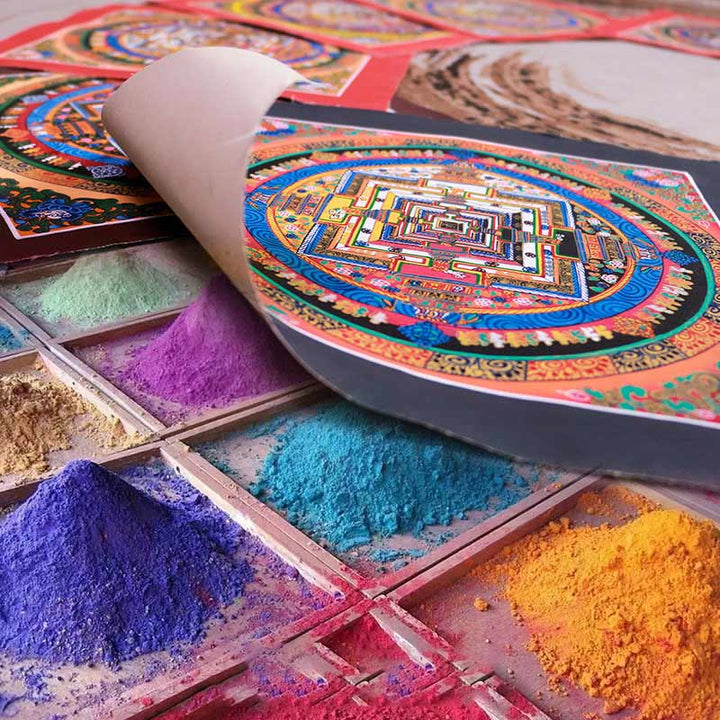 Caja ciega con pintura de Mandala Thangka hecha a mano tibetana, patrón de Color aleatorio
