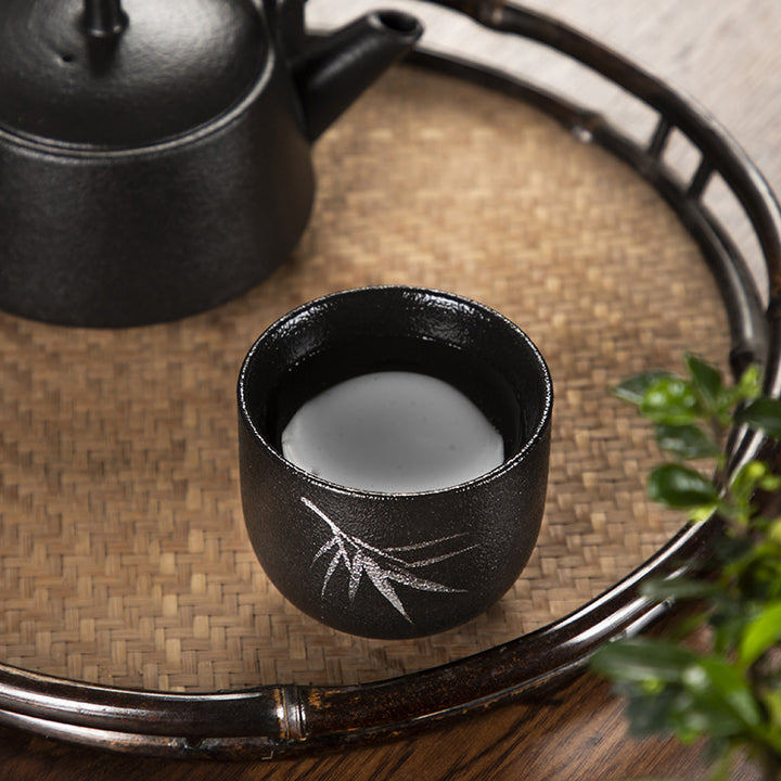 Buddha Stones, flor de loto pintada a mano, crisantemo de bambú, cerámica negra, taza de té de cerámica, taza de té de Kung Fu 95ml