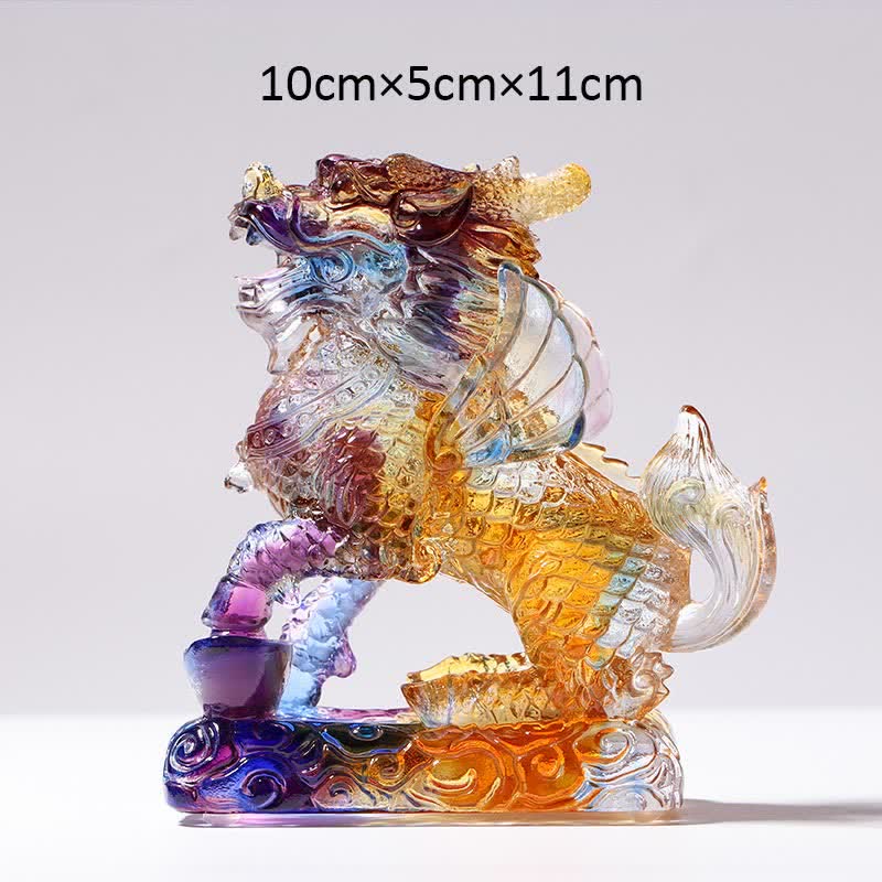 Feng Shui Kirin hecho a mano Liuli Crystal Art Piece Fortune decoración de la oficina en el hogar - Vistoso - Kirin y lingote - image 5