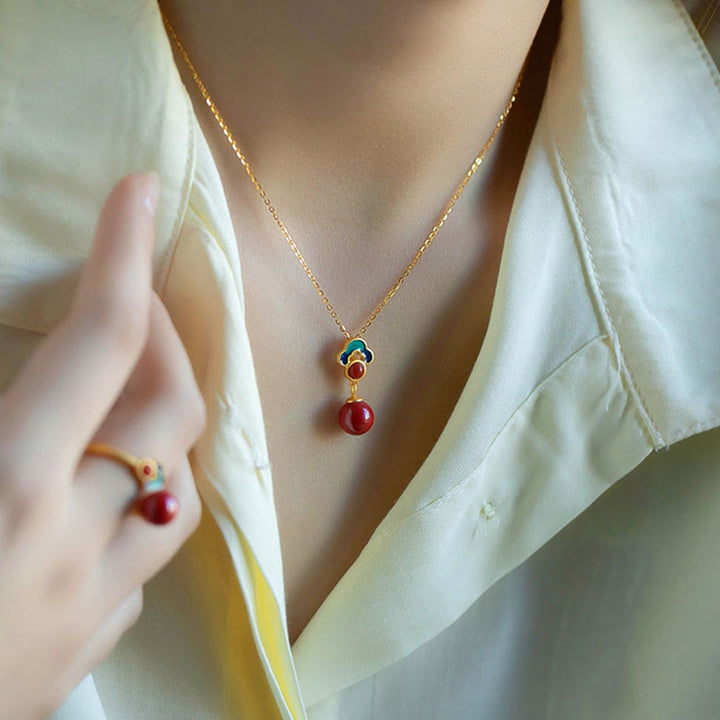 Juego de anillos y pendientes con colgante de ágata roja y cinabrio chapado en plata de ley 925 con Buddha Stones