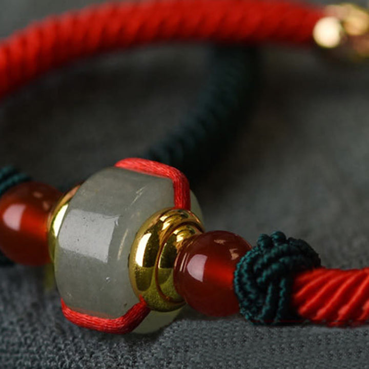 Pulsera de hilo trenzado de la suerte de aventurina verde tibetana con Buddha Stones