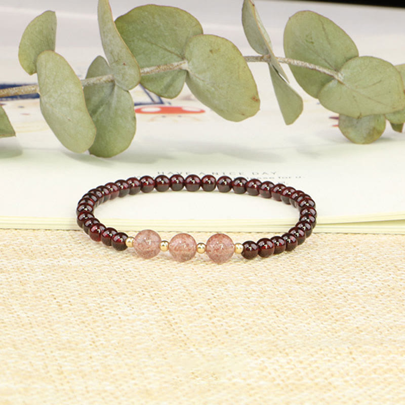 Pulsera Calma de Cuarzo Fresa Granate Natural de Piedras de Buddha Stones