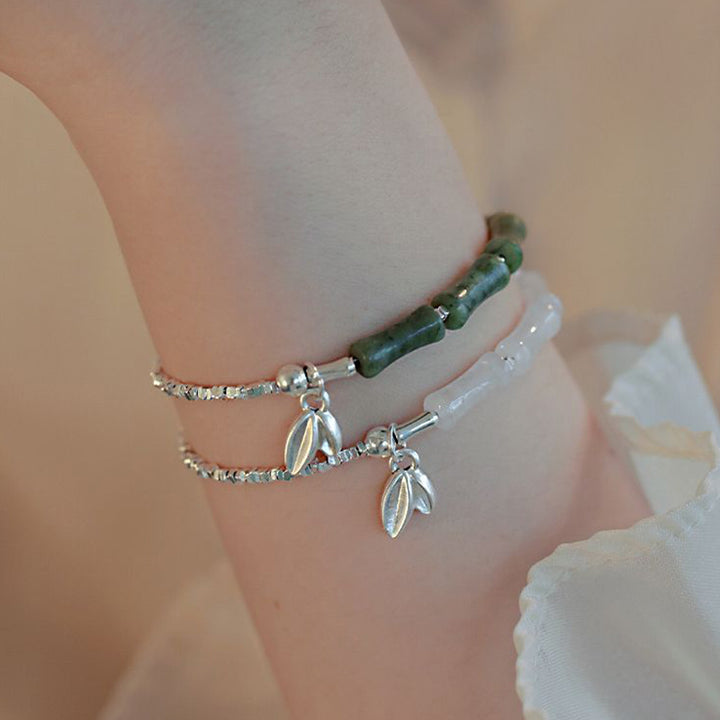 Pulsera de la suerte con diseño de bambú y peridoto de plata de ley 925 con Buddha Stones
