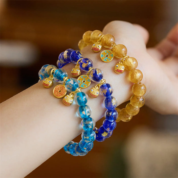 Buddha Stones, bestia tragadora de oro, moneda de cobre, amuleto de buena suerte, pulsera de fortuna con cuentas de vidrio Liuli