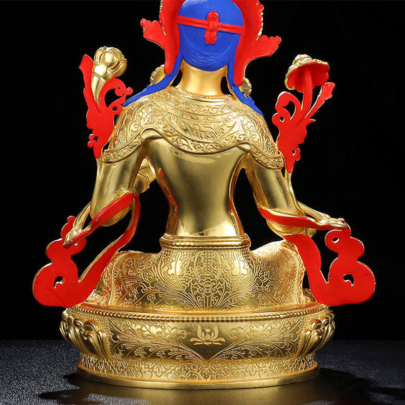 Bodhisattva Tara Verde Protección Cobre Chapado En Oro Estatua Decoración