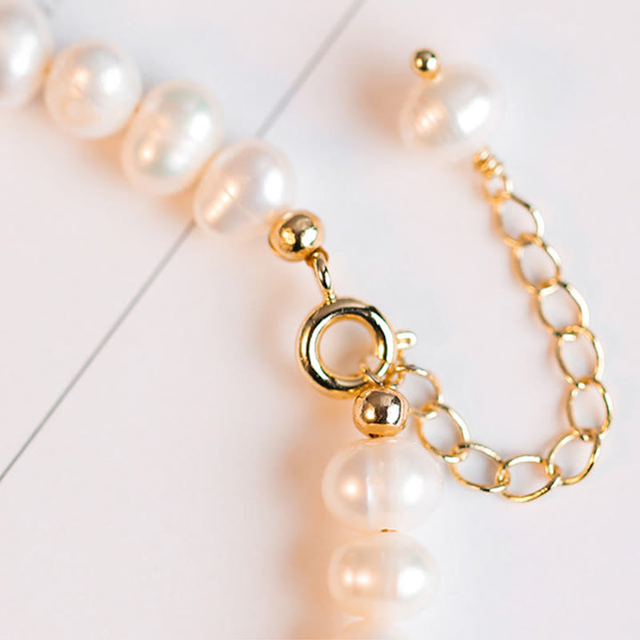 Pulsera de cadena de cuentas de sinceridad de jade blanco de jade cian hetiano de perlas naturales chapadas en oro de 14 quilates