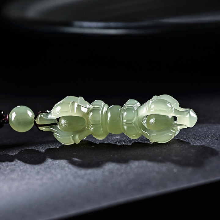 Colgante de collar de éxito grabado Dorje Vajra de Jade blanco de Jade cian hetiano Natural tibetano