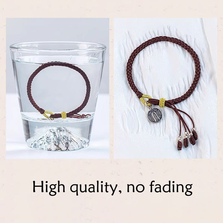 Pulsera trenzada de plata de ley 925 hecha a mano con Buddha Stones , cinco direcciones, dioses de la riqueza, protección de la suerte