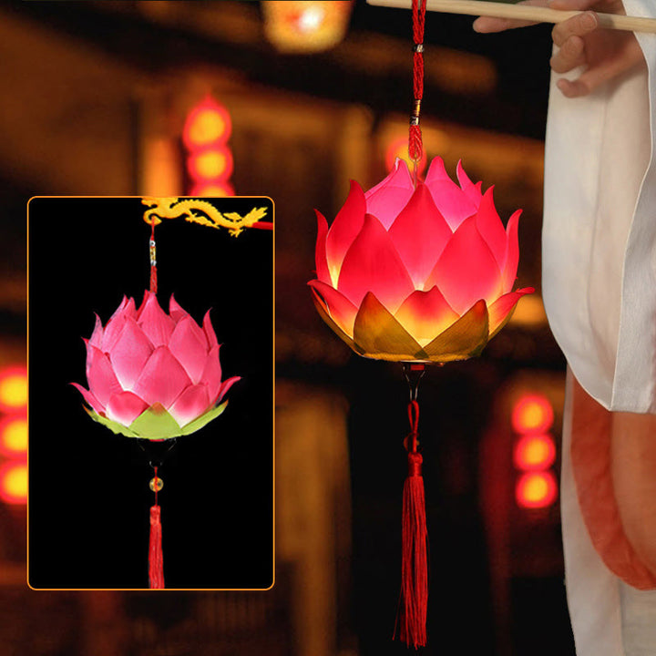 Buddha Stones DIY flor de loto dragón linterna borla lámpara decoración - Linterna de loto roja (autoensamblaje) - image 13
